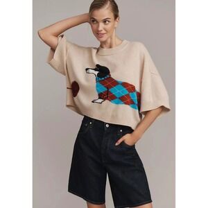Anthropologie The Goldie Crewneck Cashmere Sweater Dachshund Large